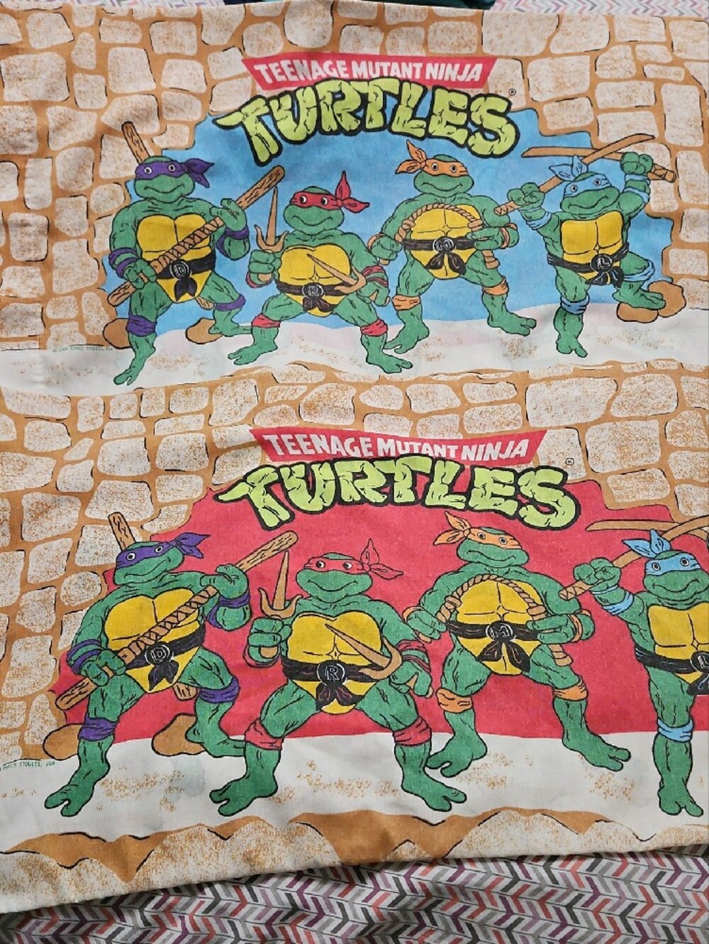 Vintage TMNT Ninja Turtles Standard Pillowcases 1988 80s VTG Bedding Set Of 2